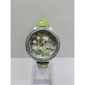 Mini Watch Womens 3D Garden Bird Flower Crystal Bezel Leather Quartz New Battery